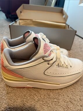 Jordan Women's White Sneakers with Pink and Yellow Accents